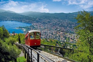 La funicolare del Monte Bre sulle sponde del lago di Lugano
